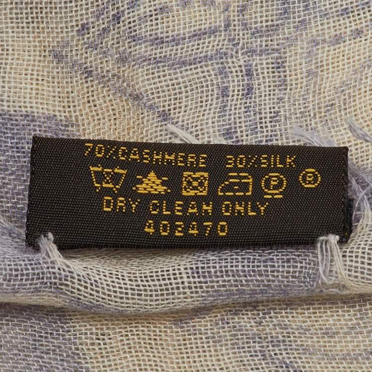 Pre Owned Louis Vuitton Cream & Blue Damien Printed Cashmere & Silk Shawl