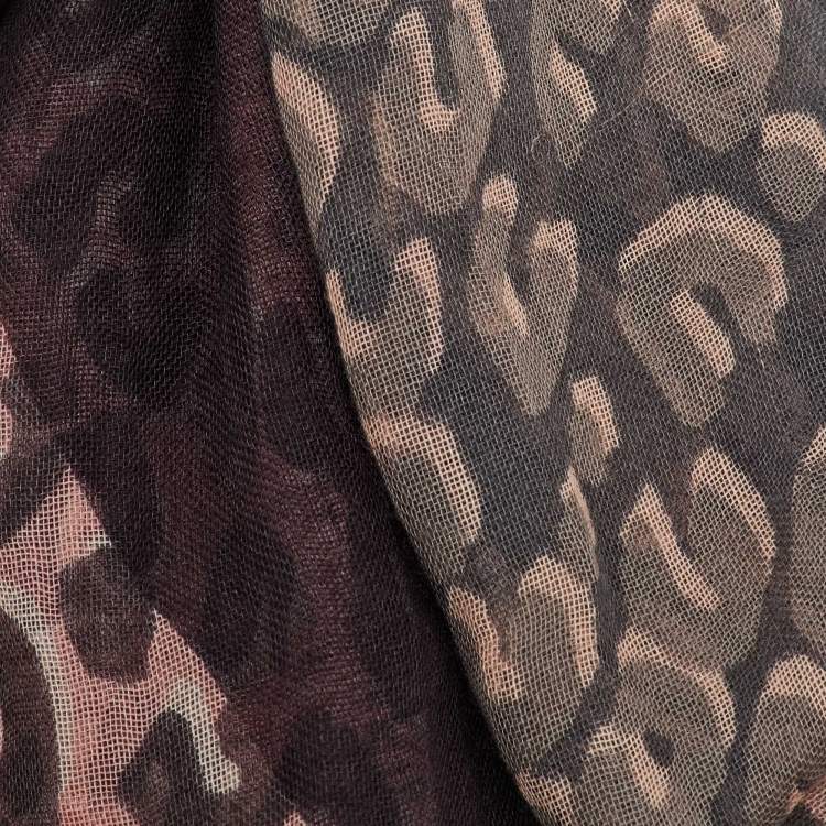 Pre Owned Louis Vuitton Purple Leopard Printed Cashmere & Silk Shawl