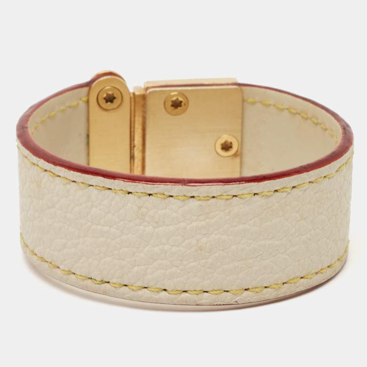 Pre Owned Louis Vuitton Koala Leather Gold Tone Bracelet S