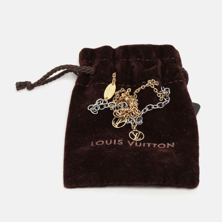 Pre Owned Louis Vuitton Gold/Silver Tone Logomania Necklace