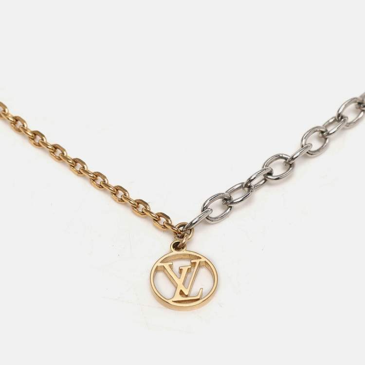Pre Owned Louis Vuitton Gold/Silver Tone Logomania Necklace