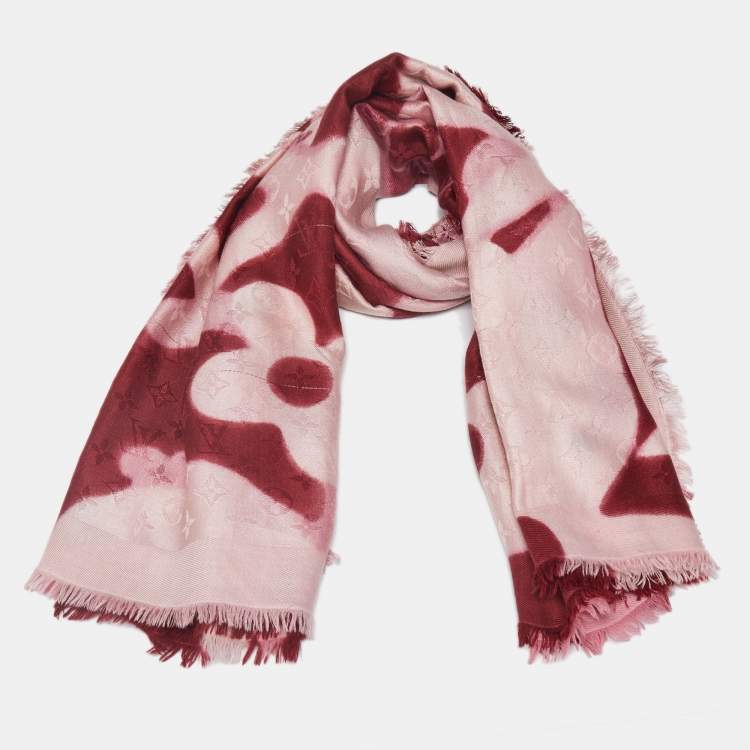 Pre Owned Louis Vuitton Two-Tone Rose Monogram Wool and Silk Scarf