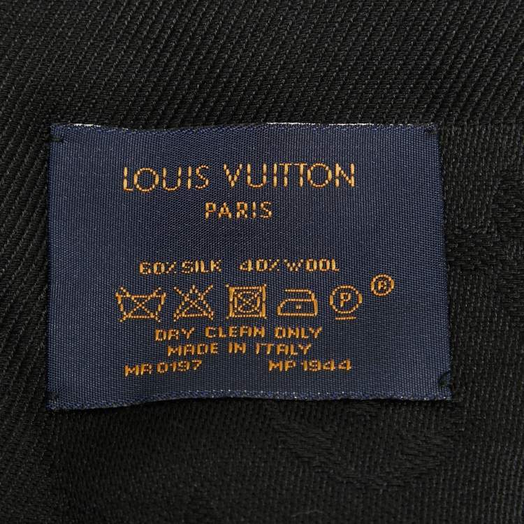 Pre Owned Louis Vuitton Black Kabugi Stickers Printed Silk & Wool Monogram Shawl