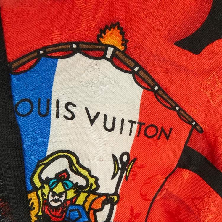 Pre Owned Louis Vuitton Black Kabugi Stickers Printed Silk & Wool Monogram Shawl