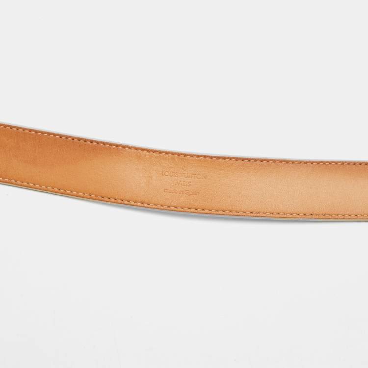 Pre Owned Louis Vuitton Blanc Corail Monogram Vernis LV Frame Belt 90 CM