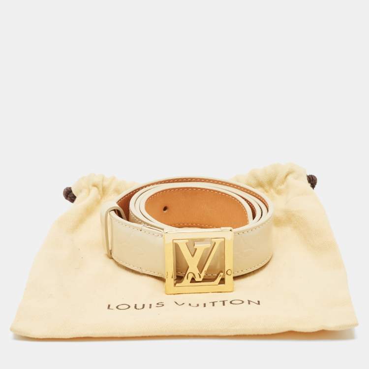 Pre Owned Louis Vuitton Blanc Corail Monogram Vernis LV Frame Belt 90 CM