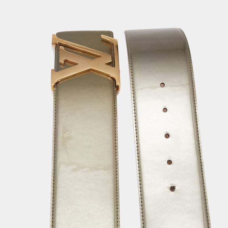 Pre Owned Louis Vuitton Olive Green Vernis Leather LV Initiales Wide Belt 85CM
