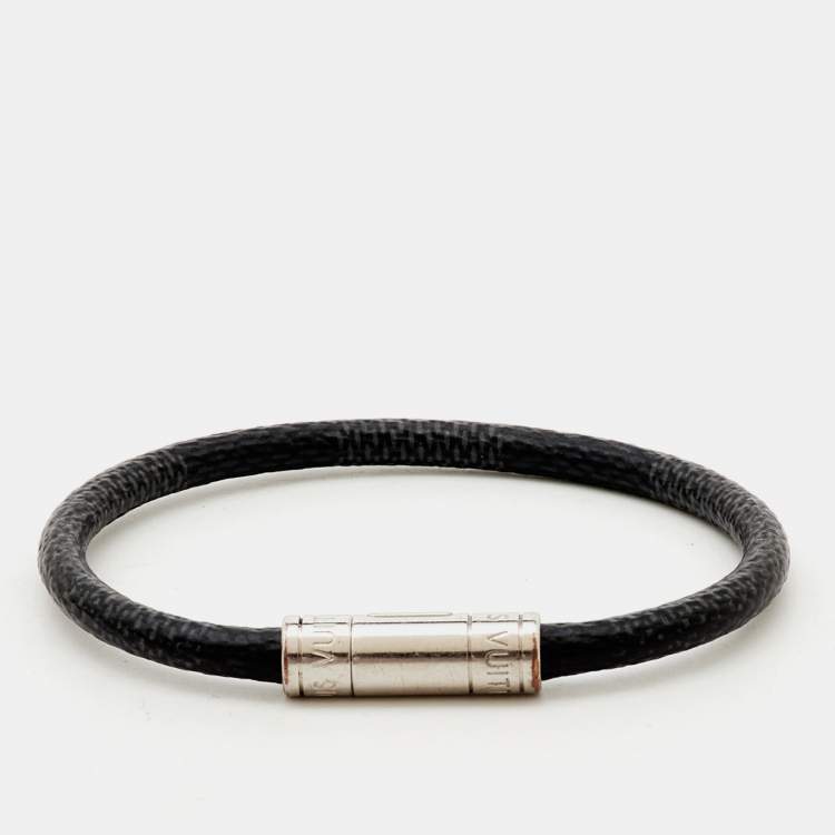 Pre Owned Louis Vuitton Keep It Graphite Canvas Silver Tone Bracelet