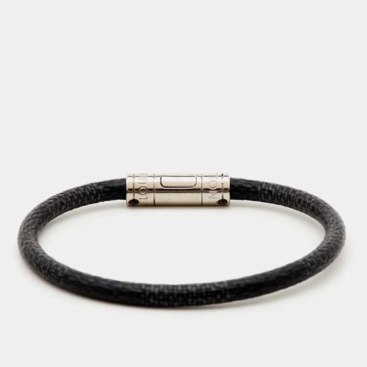 Pre Owned Louis Vuitton Keep It Graphite Canvas Silver Tone Bracelet
