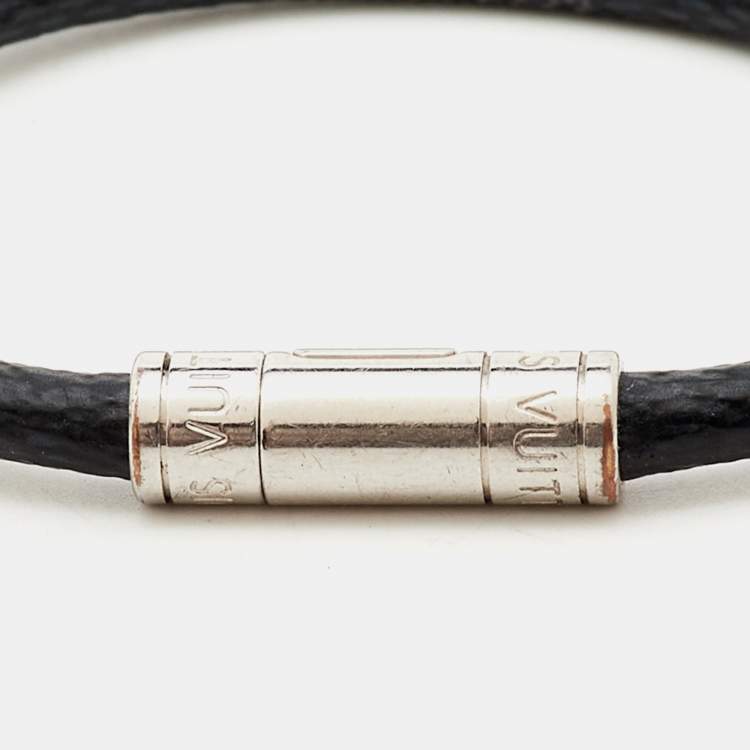 Pre Owned Louis Vuitton Keep It Graphite Canvas Silver Tone Bracelet