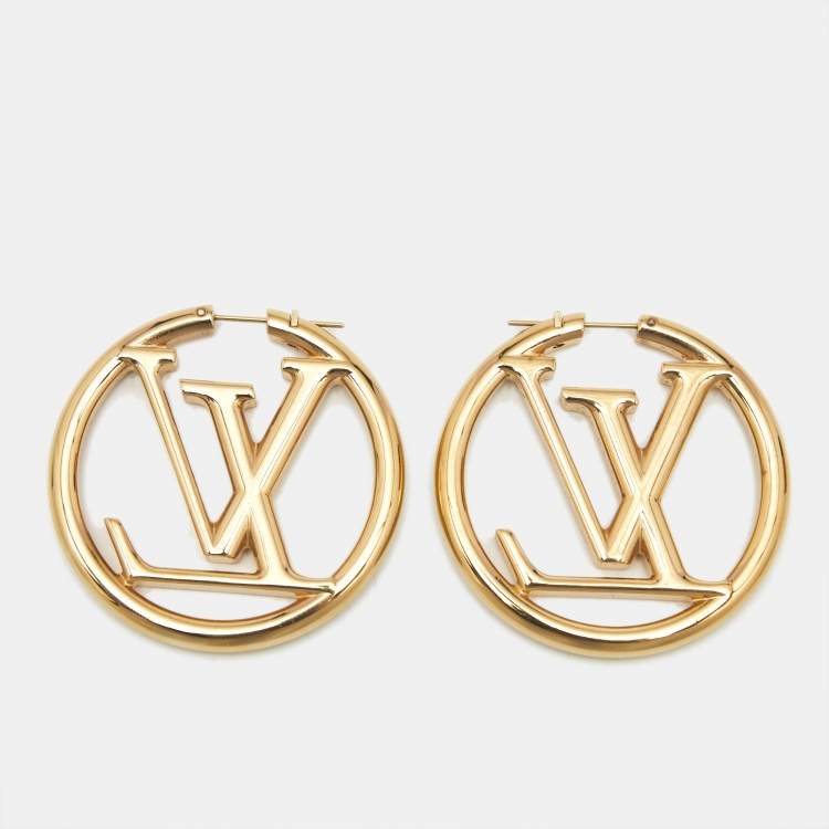 Pre Owned Louis Vuitton Louise Gold Tone Hoop Earrings