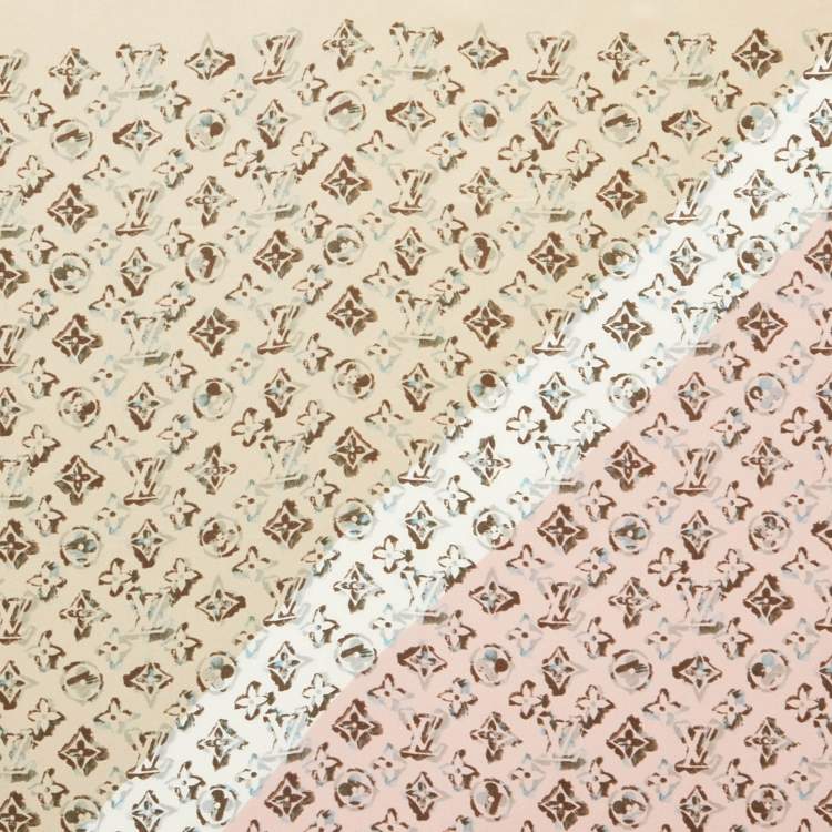 Pre Owned Louis Vuitton Beige/Pink Monogram Silk Square Scarf 