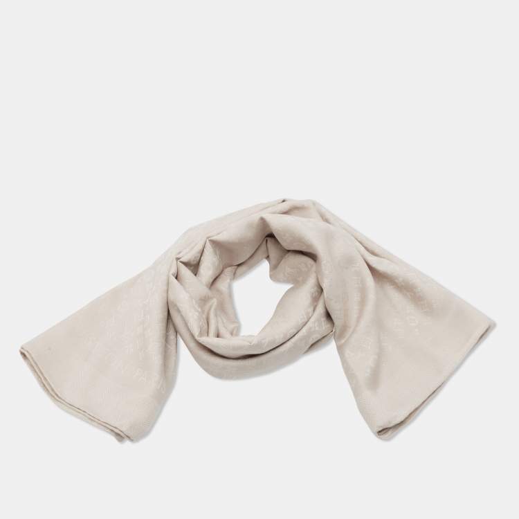 Pre Owned Louis Vuitton Creme Monogram Silk & Wool Evermore Shawl 