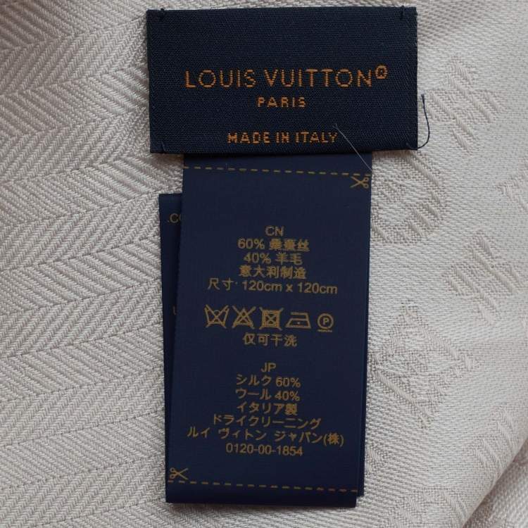 Pre Owned Louis Vuitton Creme Monogram Silk & Wool Evermore Shawl 