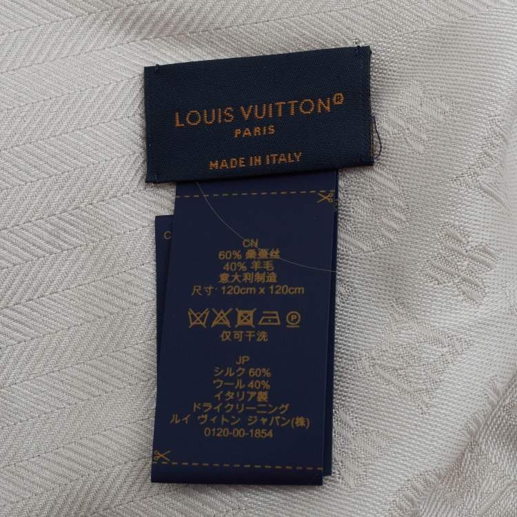 Pre Owned Louis Vuitton Creme Monogram Silk & Wool Evermore Shawl 