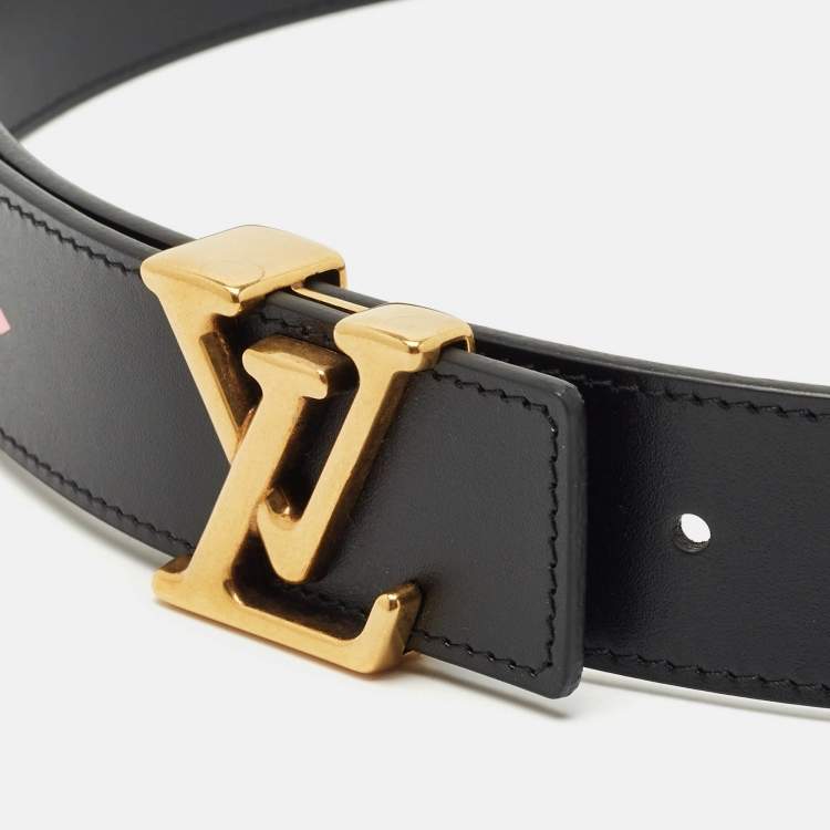 Pre Owned Louis Vuitton Black Leather LV New Wave Belt 80 CM