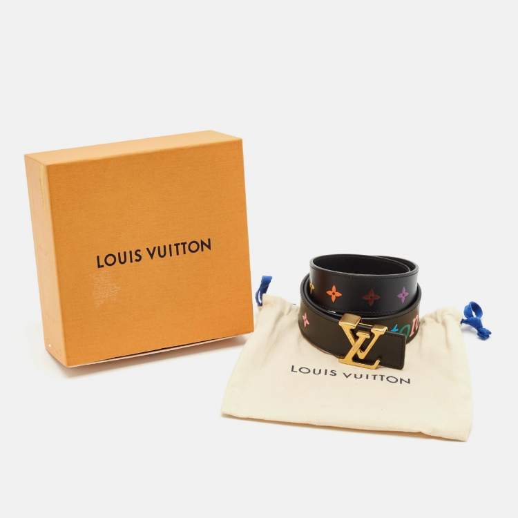 Pre Owned Louis Vuitton Black Leather LV New Wave Belt 80 CM