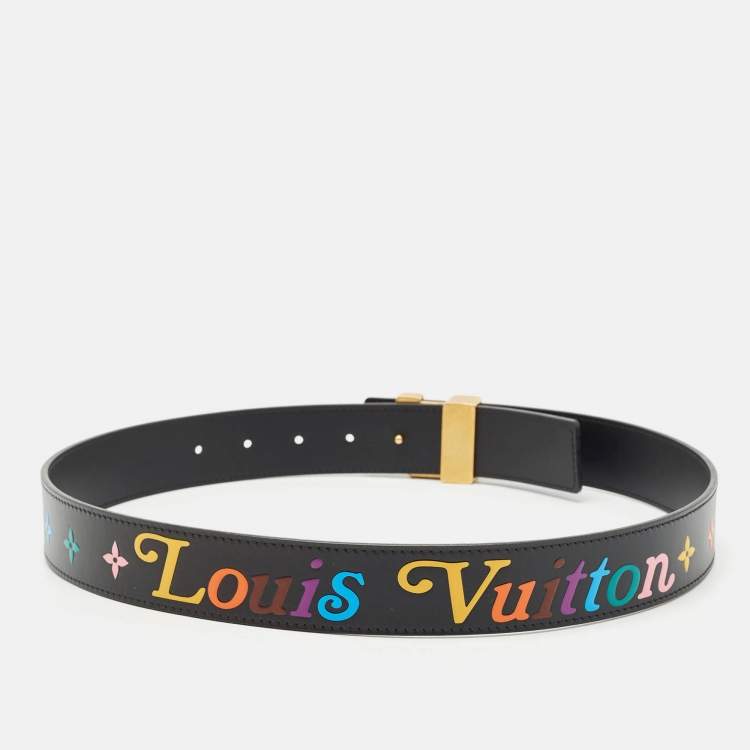 Pre Owned Louis Vuitton Black Leather LV New Wave Belt 80 CM