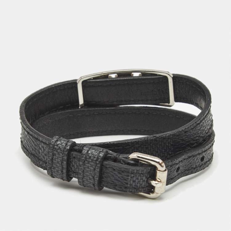 Pre Owned Louis Vuitton Damier Graphite Canvas Silver Tone Wrap Bracelet