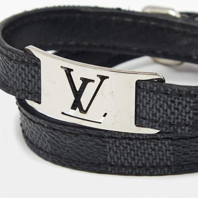 Pre Owned Louis Vuitton Damier Graphite Canvas Silver Tone Wrap Bracelet