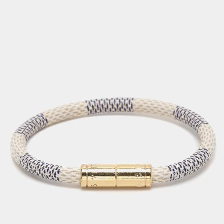 Pre Owned Louis Vuitton Damier Azur Gold Tone Keep It Bracelet
