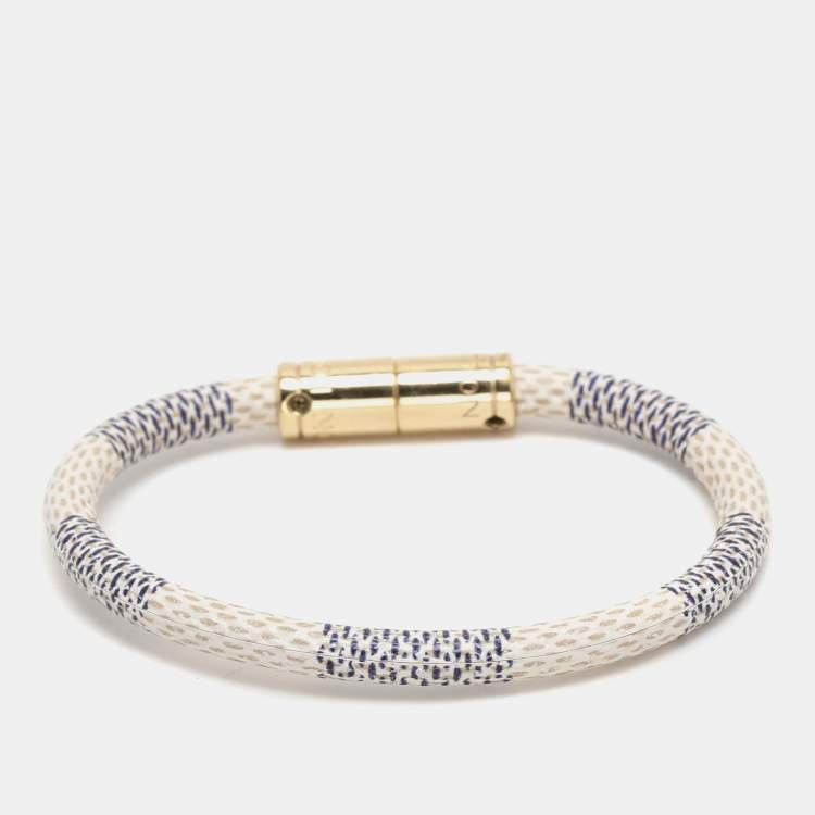 Pre Owned Louis Vuitton Damier Azur Gold Tone Keep It Bracelet