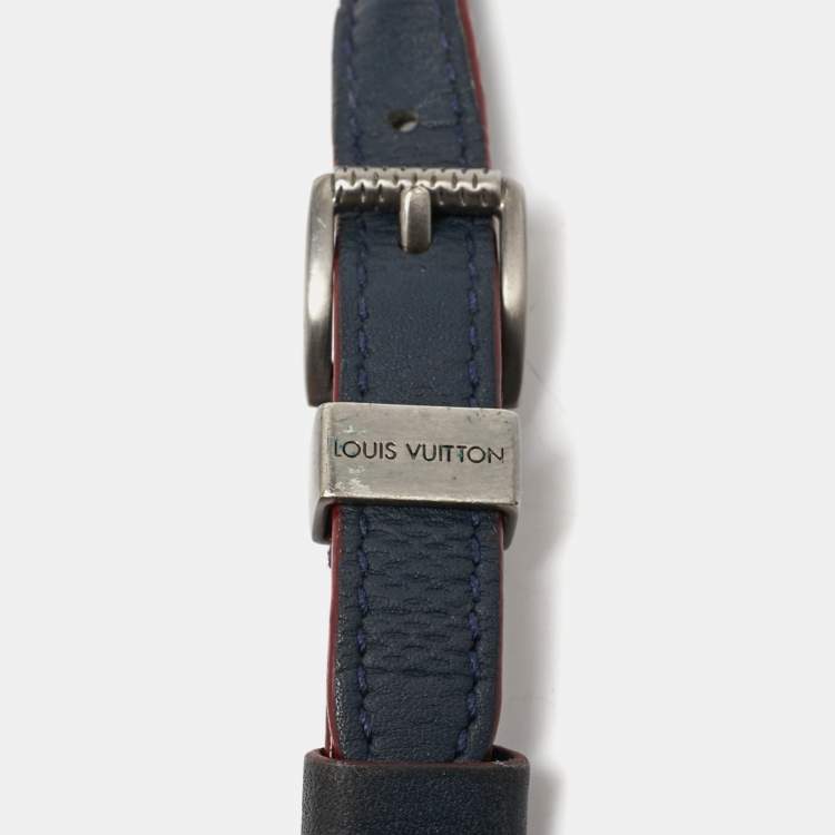 Pre Owned Louis Vuitton Damier Leather Silver Tone Double Tour Bracelet 19