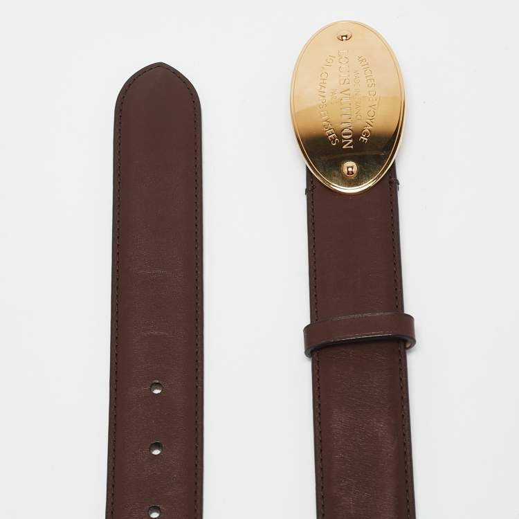 Pre Owned Louis Vuitton Brown Articles de Voyage Leather Belt 85CM