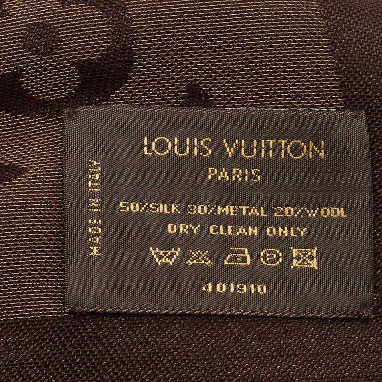 Pre Owned Louis Vuitton Brown Silk Blend  Monogram Shine Scarf 