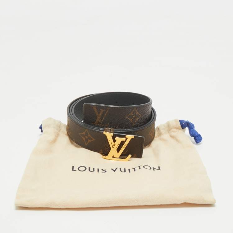 Pre Owned Louis Vuitton Black Monogram Canvas and Leather LV Initiales Reversible Belt 85CM