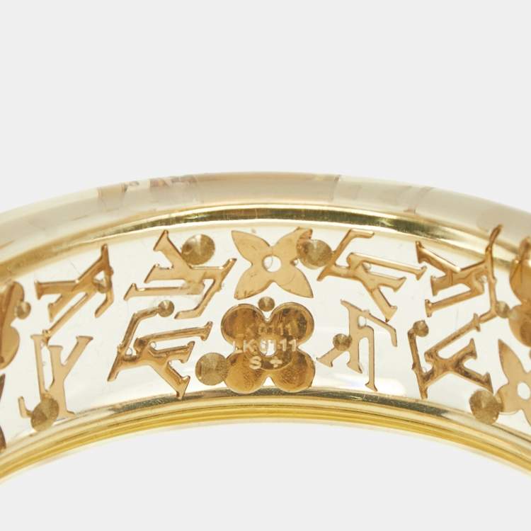 Pre Owned Louis Vuitton Clear Resin Gold Tone Monogram Wide Inclusion Bangle Bracelet