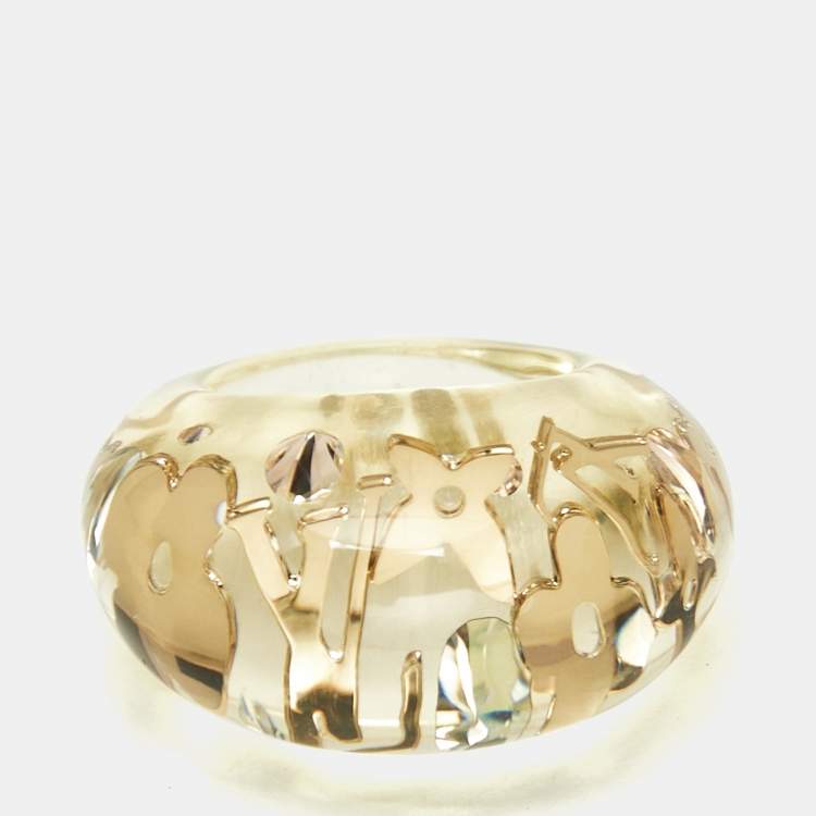 Pre Owned Louis Vuitton Monogram Inclusion Clear Resin Gold Tone  Ring Size 50