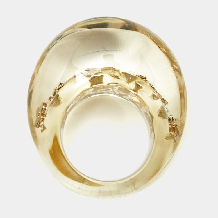 Pre Owned Louis Vuitton Monogram Inclusion Clear Resin Gold Tone  Ring Size 50