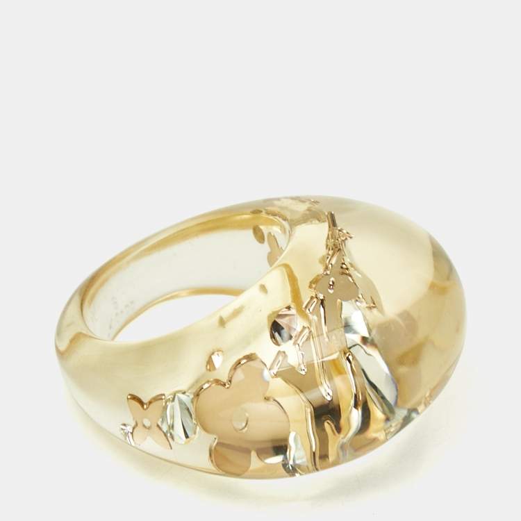 Pre Owned Louis Vuitton Monogram Inclusion Clear Resin Gold Tone  Ring Size 50