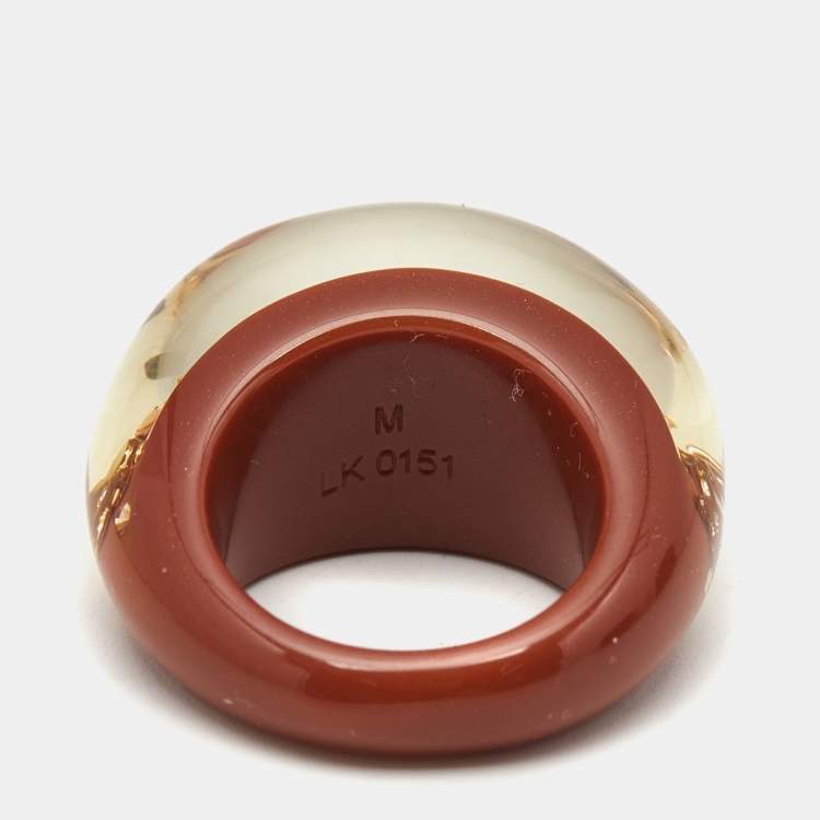 Pre Owned Louis Vuitton Monogram Inclusions Crystal Resin Gold Tone Ring Size 54