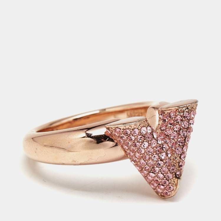 Pre Owned Louis Vuitton Essential V Crystals Rose GOld Tone Ring Size 53