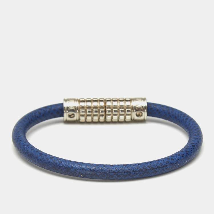 Pre Owned Louis Vuitton Digit Blue Leather Silver Tone Bracelet