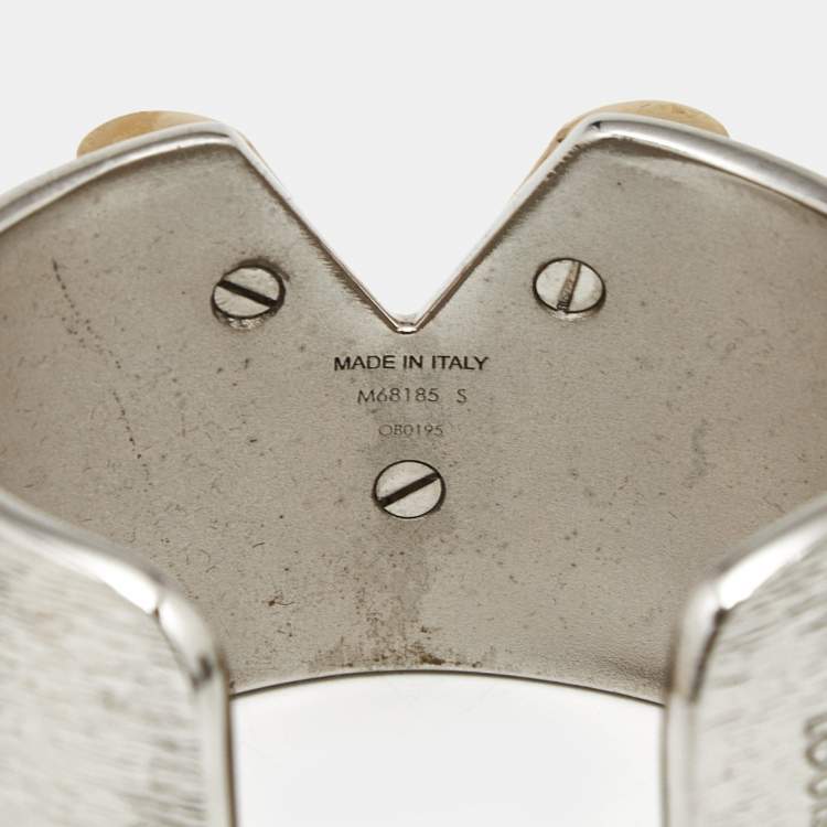 Pre Owned Louis Vuitton Textured Essential V Colorama Two Tone Open Cuff Bracelet S