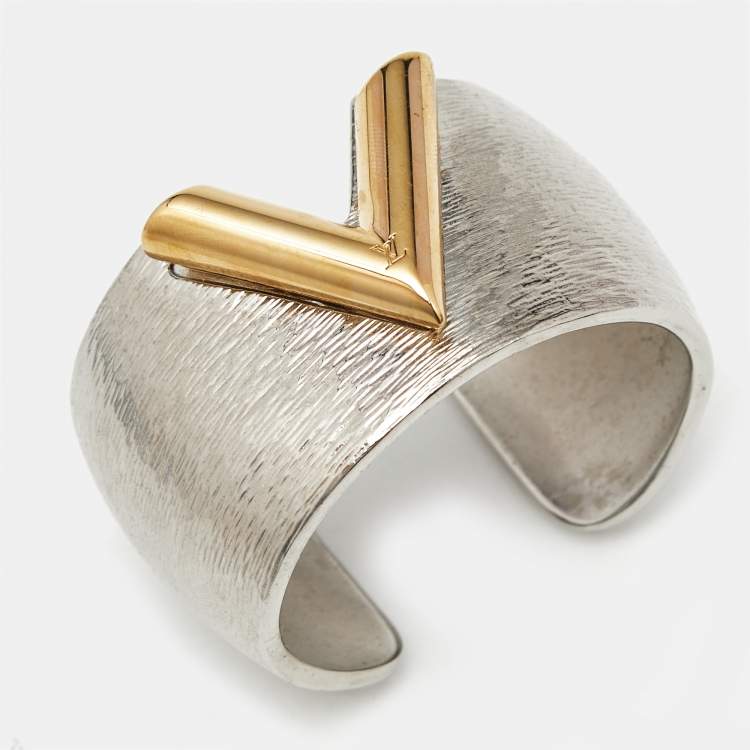 Pre Owned Louis Vuitton Textured Essential V Colorama Two Tone Open Cuff Bracelet S
