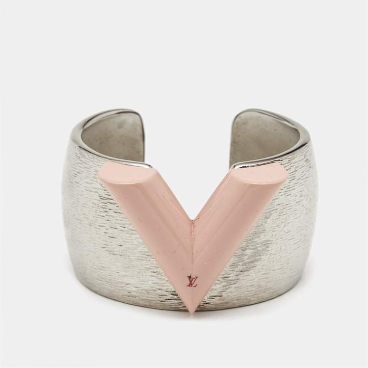 Pre Owned Louis Vuitton Textured Essential V Colorama Two Tone Open Cuff Bracelet S