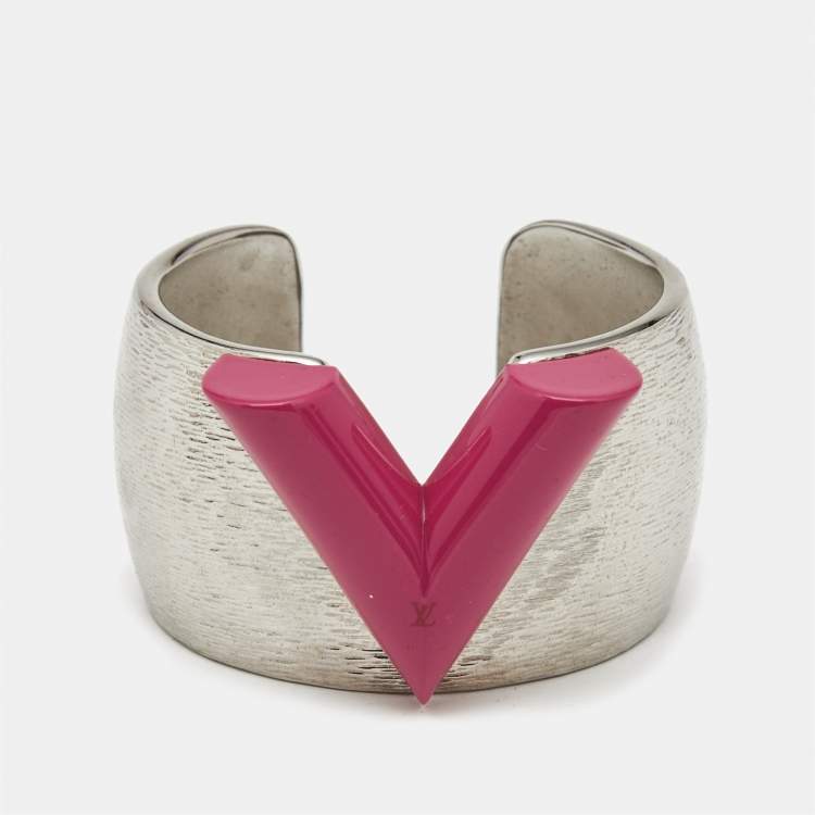 Pre Owned Louis Vuitton Textured Essential V Colorama Two Tone Open Cuff Bracelet S