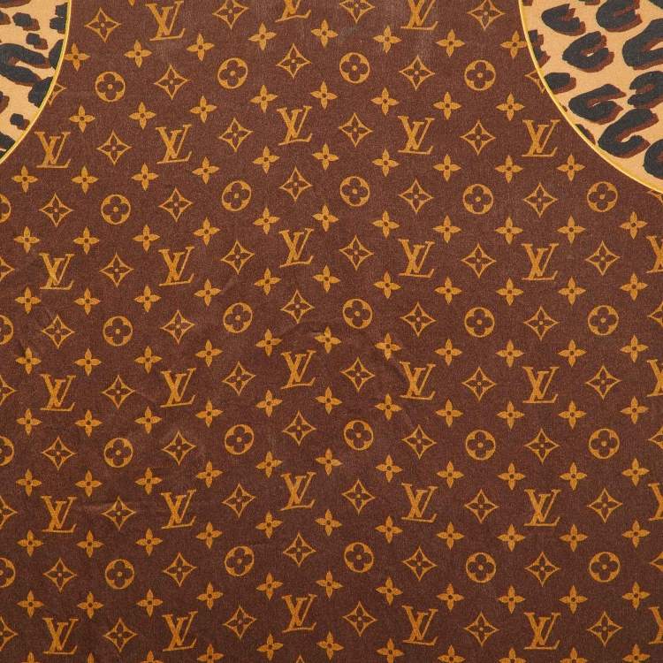Pre Owned Louis Vuitton Brown Leopard Monogram Print Silk Scarf