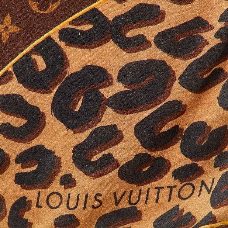 Pre Owned Louis Vuitton Brown Leopard Monogram Print Silk Scarf