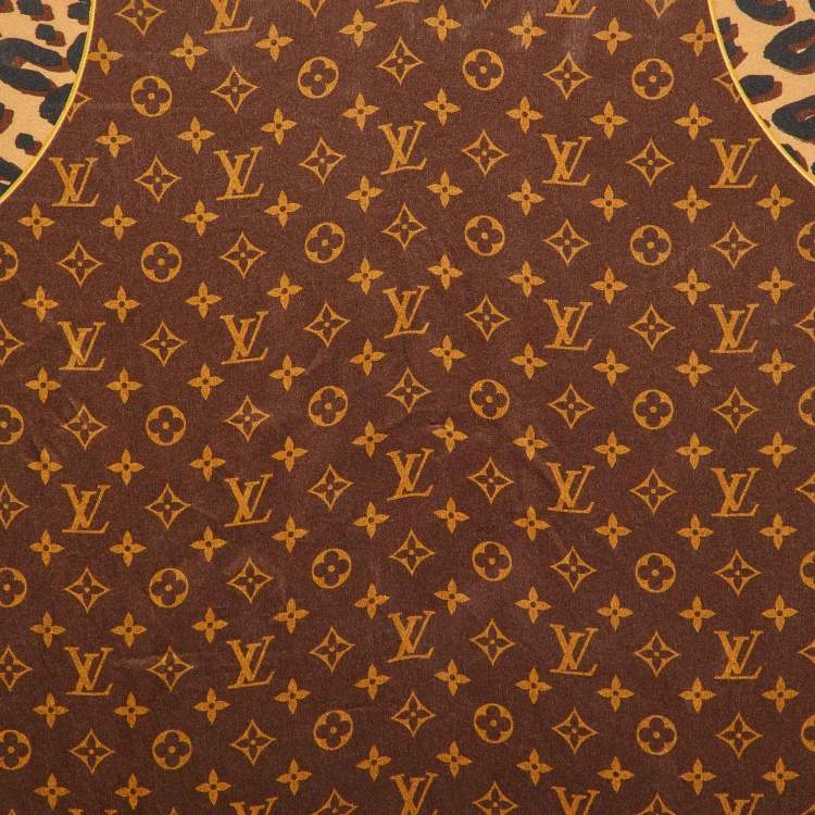 Pre Owned Louis Vuitton Brown Leopard Monogram Print Silk Scarf