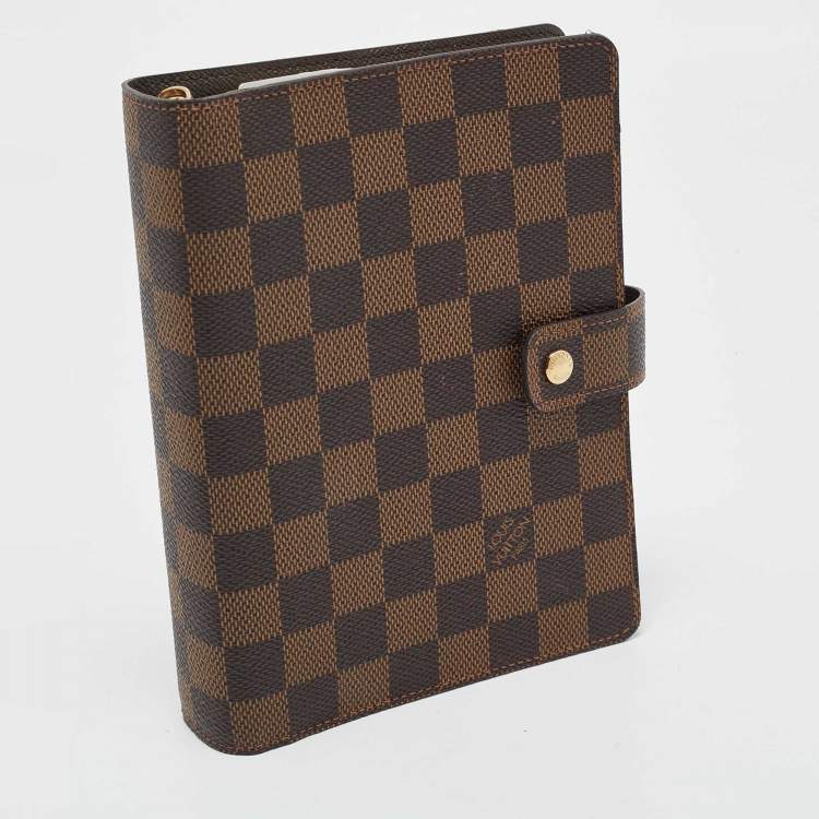 Pre Owned Louis Vuitton Damier Ebene Canvas Medium Ring Agenda Cover