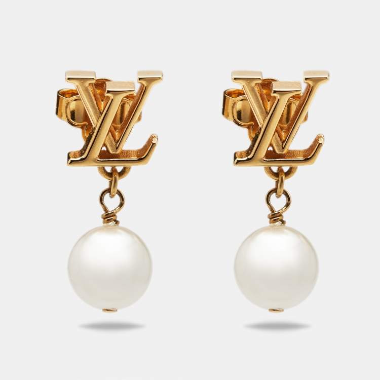 مملوكة مسبقًا Louis Vuitton  Iconic Louisa Faux Pearl Gold Tone Earrings