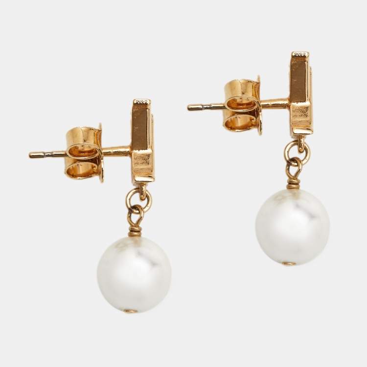 مملوكة مسبقًا Louis Vuitton  Iconic Louisa Faux Pearl Gold Tone Earrings