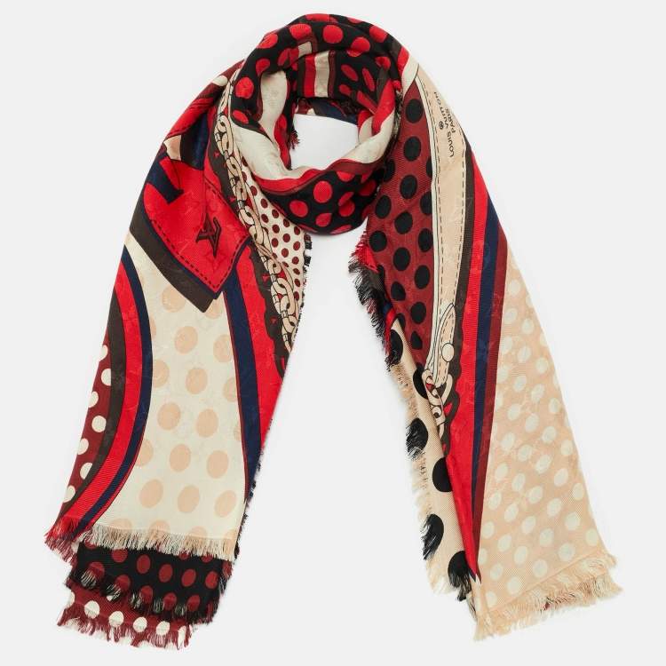 Pre Owned Louis Vuitton Red Monodots Monogram Scarf 