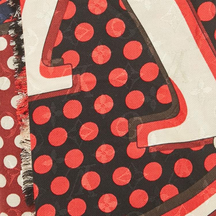 Pre Owned Louis Vuitton Red Monodots Monogram Scarf 