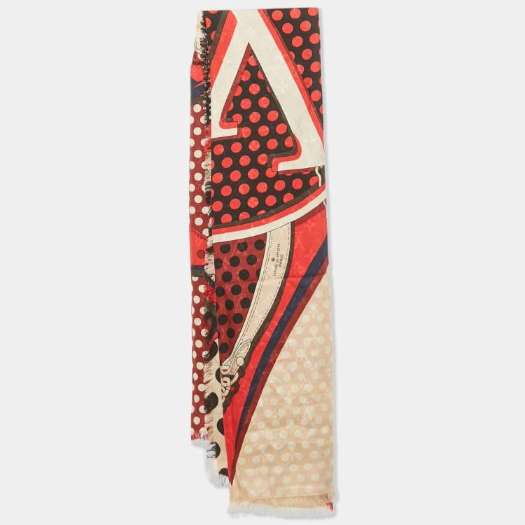 Pre Owned Louis Vuitton Red Monodots Monogram Scarf 